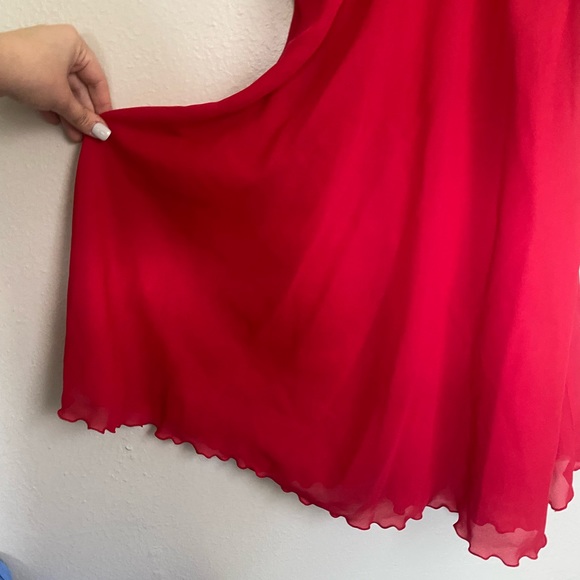 Erika Taylor Vintage Red Ruffle Sheer Slip Dress M - Picture 2 of 6